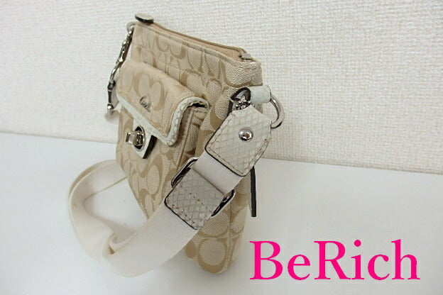コーチ ショルダーバッグ シグネチャー ベージュ 白 ホワイト キャンバス レザー COACH 【中古】【送料無料】 bk6354