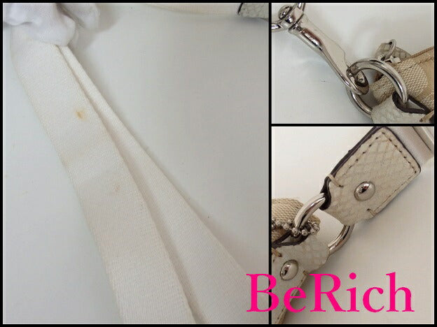 コーチ ショルダーバッグ シグネチャー ベージュ 白 ホワイト キャンバス レザー COACH 【中古】【送料無料】 bk6354