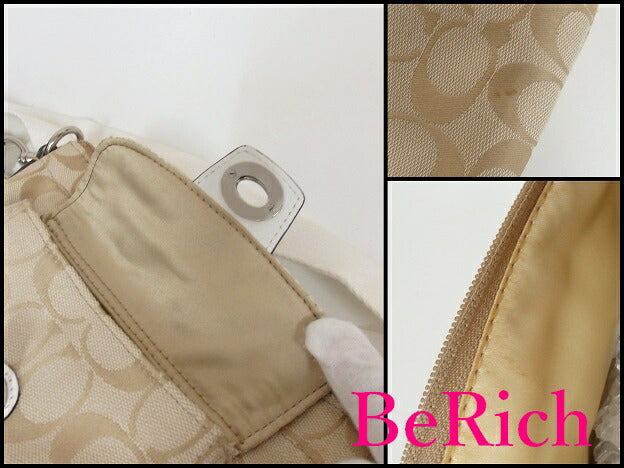 コーチ ショルダーバッグ シグネチャー ベージュ 白 ホワイト キャンバス レザー COACH 【中古】【送料無料】 bk6354