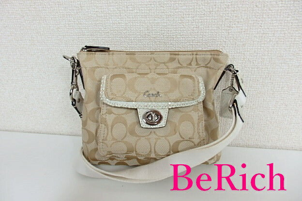 コーチ ショルダーバッグ シグネチャー ベージュ 白 ホワイト キャンバス レザー COACH 【中古】【送料無料】 bk6354