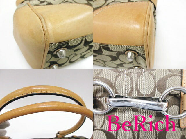 コーチ COACH トートバッグ ショルダーバッグ 10246 ハンプトンズ シグネチャー ラージ キャリーオール カーキ ベージュ 茶 キャンバス レザー ロゴ ハンドバッグ 鞄 【中古】【送料無料】 bk6626