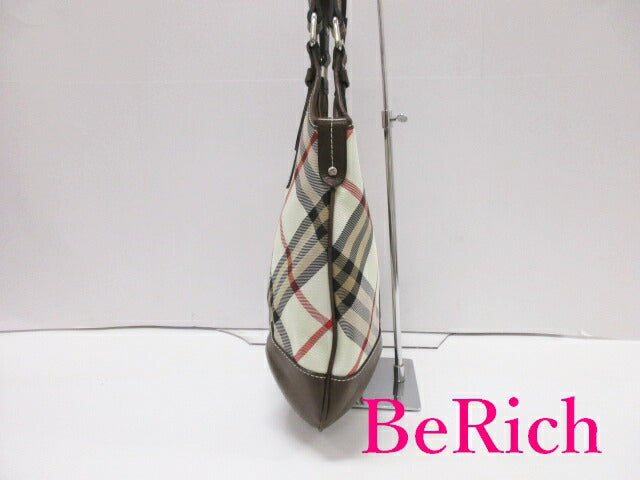 バーバリー BURBERRY ブルーレーベル ハンドバッグ トートバッグ ブラウン マルチカラー チェック ナイロン レザー ロゴ 手提げ 鞄 【中古】【送料無料】 bk7329
