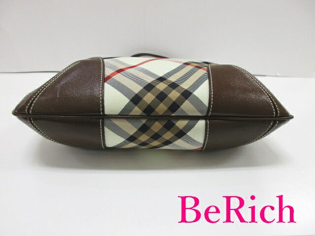 バーバリー BURBERRY ブルーレーベル ハンドバッグ トートバッグ ブラウン マルチカラー チェック ナイロン レザー ロゴ 手提げ 鞄 【中古】【送料無料】 bk7329