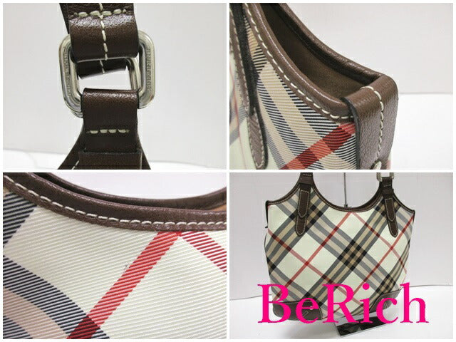 バーバリー BURBERRY ブルーレーベル ハンドバッグ トートバッグ ブラウン マルチカラー チェック ナイロン レザー ロゴ 手提げ 鞄 【中古】【送料無料】 bk7329