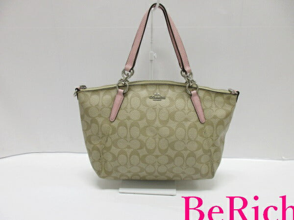 コーチ COACH 2way ショルダーバッグ トートバッグ F28989 シグネチャー スモール ケルシー サッチェル カーキ ピンク ロゴ ハンドバッグ 鞄 【中古】【送料無料】 bk7531