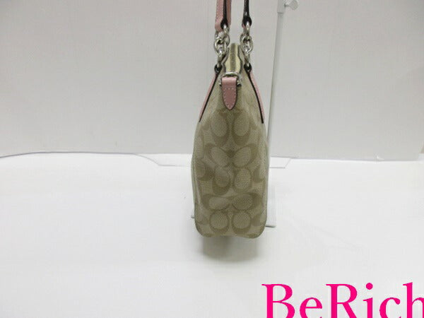 コーチ COACH 2way ショルダーバッグ トートバッグ F28989 シグネチャー スモール ケルシー サッチェル カーキ ピンク ロゴ ハンドバッグ 鞄 【中古】【送料無料】 bk7531