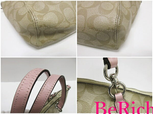 コーチ COACH 2way ショルダーバッグ トートバッグ F28989 シグネチャー スモール ケルシー サッチェル カーキ ピンク ロゴ ハンドバッグ 鞄 【中古】【送料無料】 bk7531