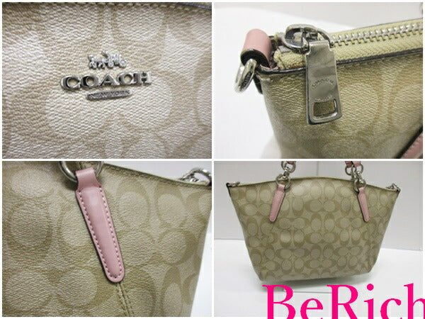 コーチ COACH 2way ショルダーバッグ トートバッグ F28989 シグネチャー スモール ケルシー サッチェル カーキ ピンク ロゴ ハンドバッグ 鞄 【中古】【送料無料】 bk7531