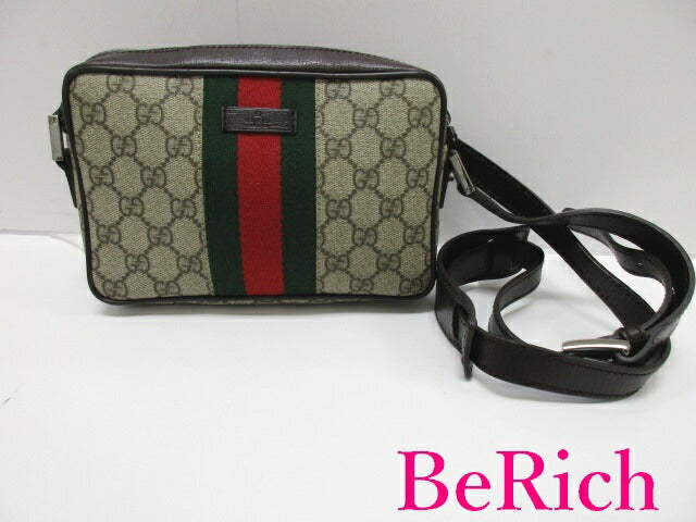 グッチ GUCCI ショルダーバッグ ポシェット GG スプリーム シェリー ベージュ 茶 ブラウン PVC レザー ロゴ クロスボディ 鞄 【中古】【送料無料】bk7572