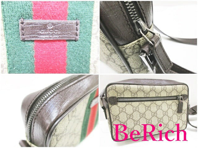 グッチ GUCCI ショルダーバッグ ポシェット GG スプリーム シェリー ベージュ 茶 ブラウン PVC レザー ロゴ クロスボディ 鞄 【中古】【送料無料】bk7572