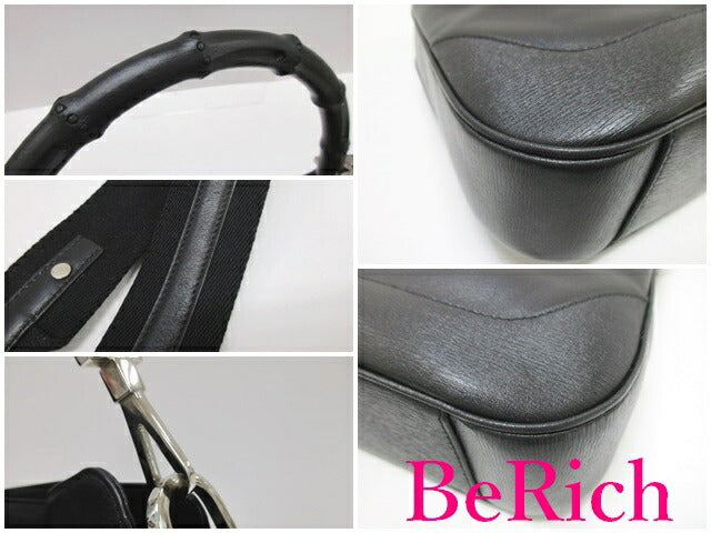 グッチ GUCCI 2way ハンドバッグ ショルダーバッグ 001.4095.002058 バンブー 黒 ブラック レザー ロゴ トートバッグ 鞄 【中古】【送料無料】 bk7673