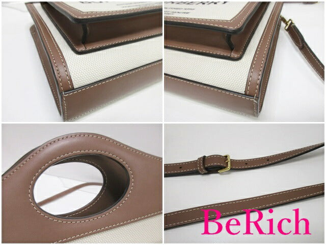 美品 バーバリー BURBERRY ミニ ポケット バッグ 2way ショルダーバッグ ハンドバッグ 8039361 茶 ベージュ キャンバス レザー ロゴ 【中古】【送料無料】 bk8076