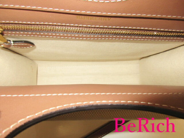 美品 バーバリー BURBERRY ミニ ポケット バッグ 2way ショルダーバッグ ハンドバッグ 8039361 茶 ベージュ キャンバス レザー ロゴ 【中古】【送料無料】 bk8076