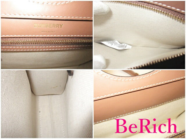 美品 バーバリー BURBERRY ミニ ポケット バッグ 2way ショルダーバッグ ハンドバッグ 8039361 茶 ベージュ キャンバス レザー ロゴ 【中古】【送料無料】 bk8076