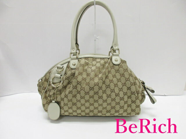 グッチ GUCCI 2way トートバッグ 223974 GG キャンバス 白 ベージュ ホワイト キャンバス レザー ロゴ ショルダーバッグ ハンドバッグ 鞄 【中古】【送料無料】bk8112