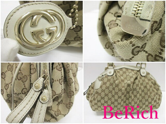 グッチ GUCCI 2way トートバッグ 223974 GG キャンバス 白 ベージュ ホワイト キャンバス レザー ロゴ ショルダーバッグ ハンドバッグ 鞄 【中古】【送料無料】bk8112