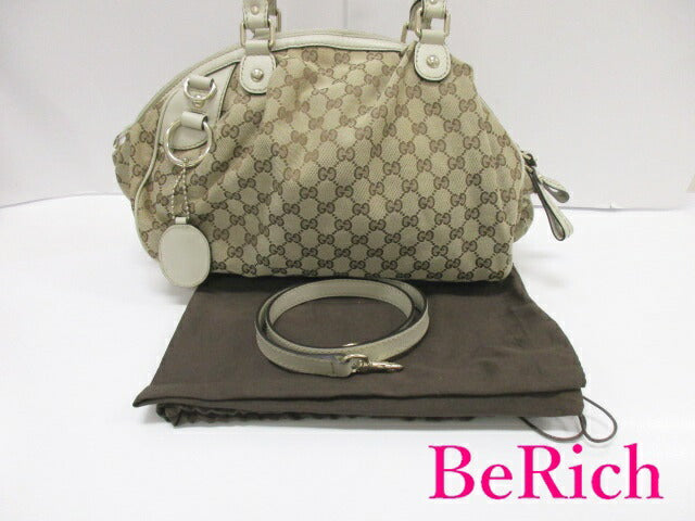 グッチ GUCCI 2way トートバッグ 223974 GG キャンバス 白 ベージュ ホワイト キャンバス レザー ロゴ ショルダーバッグ ハンドバッグ 鞄 【中古】【送料無料】bk8112