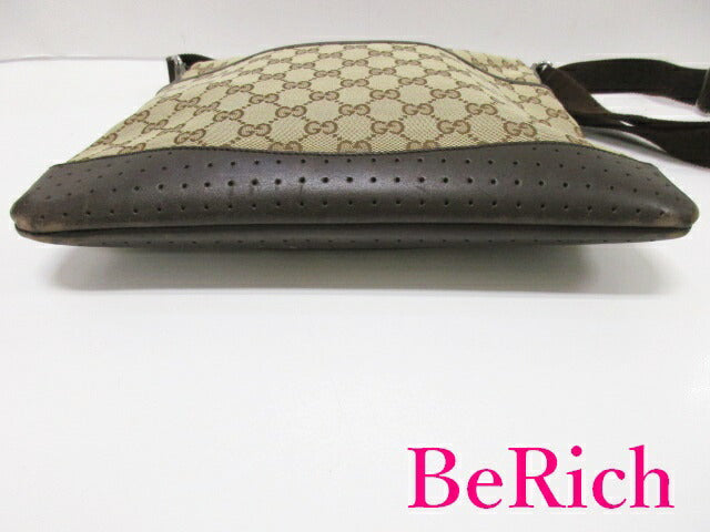 グッチ GUCCI ショルダーバッグ メッセンジャーバッグ 145857 GG ベージュ ブラウン 茶 キャンバス レザー ロゴ 肩掛け 斜め掛け 鞄 【中古】【送料無料】 bk8157