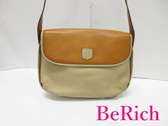 セリーヌ CELINE ショルダーバッグ ベージュ 茶 ブラウン レザー ロゴ 肩掛け 鞄 【中古】【送料無料】 bk8158