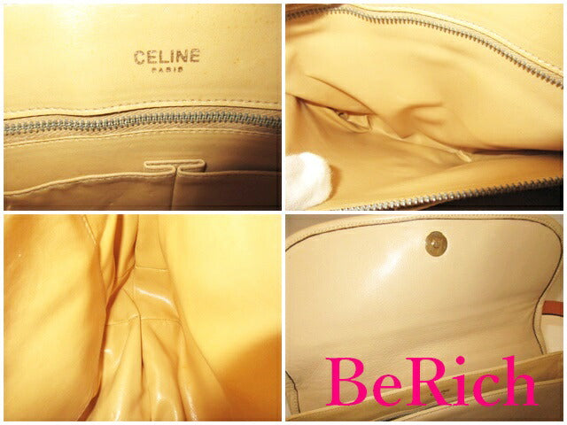 セリーヌ CELINE ショルダーバッグ ベージュ 茶 ブラウン レザー ロゴ 肩掛け 鞄 【中古】【送料無料】 bk8158