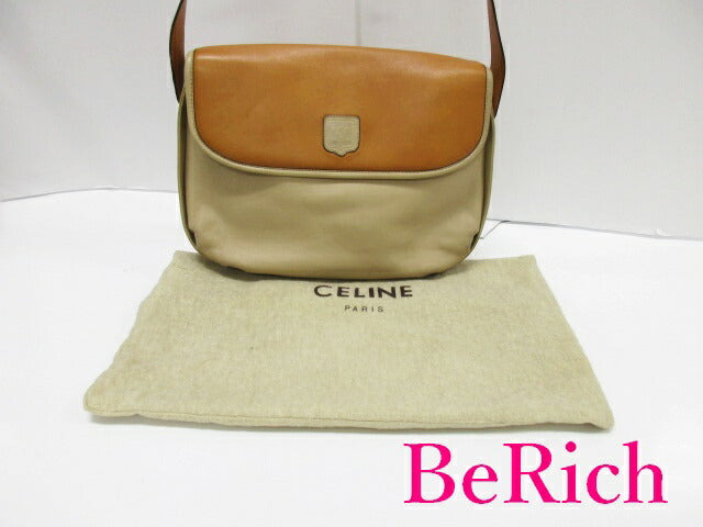 セリーヌ CELINE ショルダーバッグ ベージュ 茶 ブラウン レザー ロゴ 肩掛け 鞄 【中古】【送料無料】 bk8158
