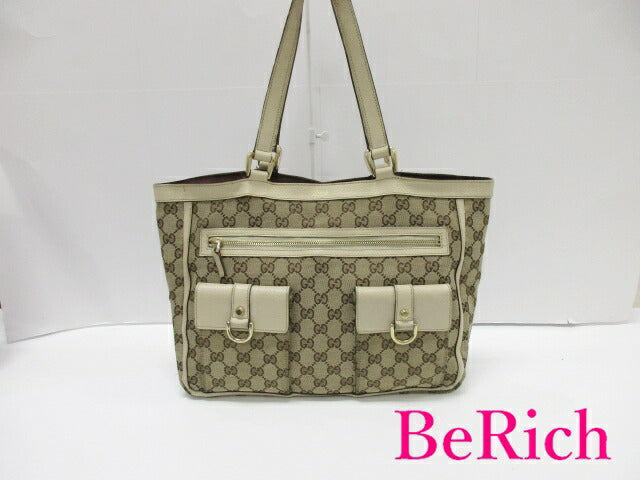 グッチ GUCCI トートバッグ ショルダーバッグ 146247 GG アビー ベージュ ブラウン 茶 ゴールド 金具 Dリング ロゴ キャンバス レザー ハンドバッグ 肩掛け 【中古】【送料無料】 bk8162