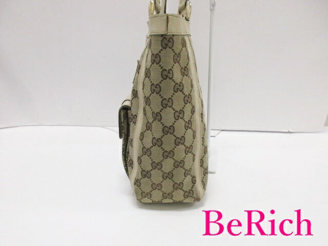 グッチ GUCCI トートバッグ ショルダーバッグ 146247 GG アビー ベージュ ブラウン 茶 ゴールド 金具 Dリング ロゴ キャンバス レザー ハンドバッグ 肩掛け 【中古】【送料無料】 bk8162