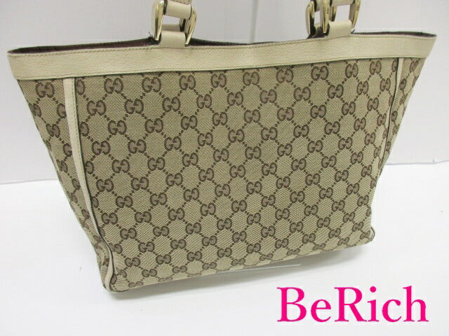 グッチ GUCCI トートバッグ ショルダーバッグ 146247 GG アビー ベージュ ブラウン 茶 ゴールド 金具 Dリング ロゴ キャンバス レザー ハンドバッグ 肩掛け 【中古】【送料無料】 bk8162