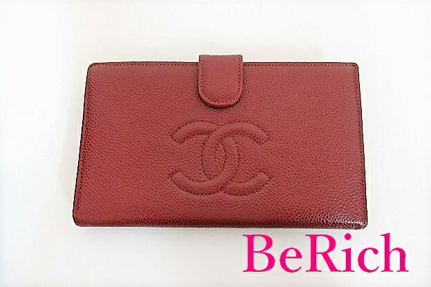 シャネル CHANEL がま口 二つ折り財布 ココ マーク 赤 レッド キャビアスキン レザー CC ロゴ 長財布 中財布 ロング ミディアム ウォレット 【中古】【送料無料】 bs2143