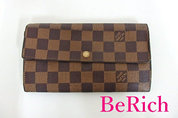 ルイ ヴィトン LOUIS VUITTON 長財布 ダミエ ポシェット ポルト モネ カルト クレディ N61724 エベヌ 茶 PVC レザー 二つ折り財布 ロング ウォレット 【中古】【送料無料】 bs2463