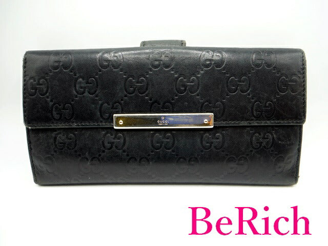グッチ GUCCI Wホック 長財布 112715 GG シマ 黒 ブラック レザー ロゴ 二つ折り財布 ロング ウォレット 【中古】【送料無料】bs2605