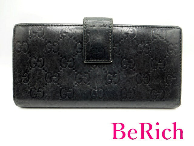 グッチ GUCCI Wホック 長財布 112715 GG シマ 黒 ブラック レザー ロゴ 二つ折り財布 ロング ウォレット 【中古】【送料無料】bs2605