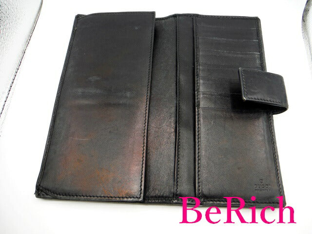 グッチ GUCCI Wホック 長財布 112715 GG シマ 黒 ブラック レザー ロゴ 二つ折り財布 ロング ウォレット 【中古】【送料無料】bs2605