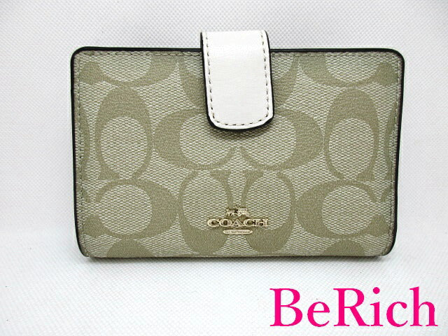 コーチ COACH 二つ折り財布 F54023 シグネチャー コーナー ジップ ミディアム ウォレット ロゴ L字ファスナー 中財布 コンパクト 【中古】【送料無料】 bs2632