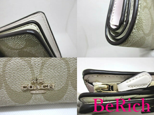 コーチ COACH 二つ折り財布 F54023 シグネチャー コーナー ジップ ミディアム ウォレット ロゴ L字ファスナー 中財布 コンパクト 【中古】【送料無料】 bs2632