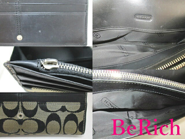 コーチ COACH 長財布 シグネチャー スリムエンベロープ キャンバス レザー ロゴ 二つ折り財布 ロング ウォレット 【中古】【送料無料】bs2658