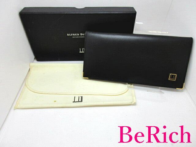 ダンヒル dunhill メンズ 二つ折り 長財布 黒 ブラック レザー ロゴ ロング ウォレット 【中古】【送料無料】 bs2710