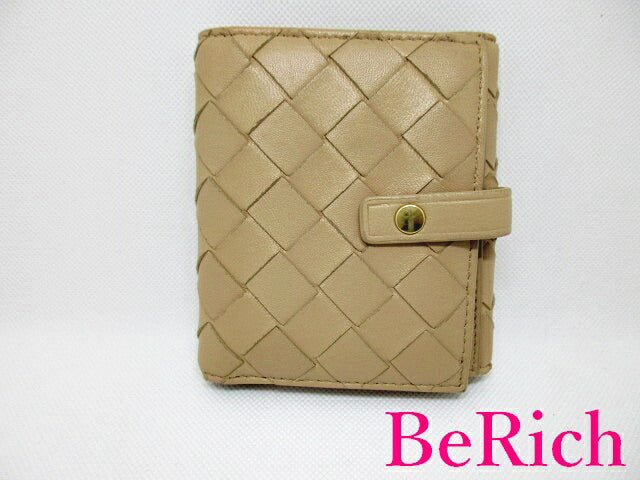ボッテガヴェネタ BOTTEGA VENETA 二つ折り財布 P10576687T イントレチャート レザー ライト ベージュ ロゴ ミディアム コンパクト ウォレット 【中古】【送料無料】bs2848