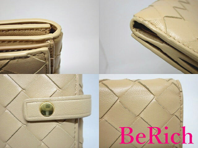 ボッテガヴェネタ BOTTEGA VENETA 二つ折り財布 P10576687T イントレチャート レザー ライト ベージュ ロゴ ミディアム コンパクト ウォレット 【中古】【送料無料】bs2848
