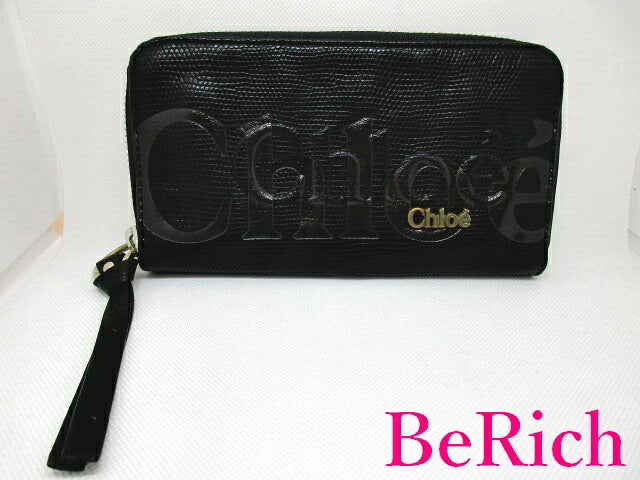 美品 クロエ Chloe ラウンドファスナー 長財布 8AP530 エクリプス 黒 ブラック レザー ロゴ 二つ折り財布 ロング ウォレット 【中古】【送料無料】 bs2864
