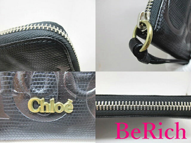 美品 クロエ Chloe ラウンドファスナー 長財布 8AP530 エクリプス 黒 ブラック レザー ロゴ 二つ折り財布 ロング ウォレット 【中古】【送料無料】 bs2864