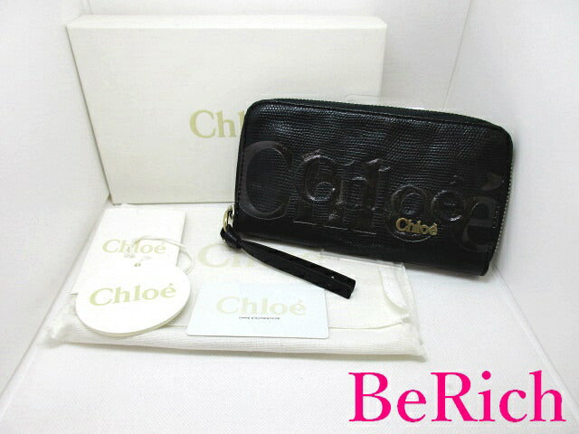 美品 クロエ Chloe ラウンドファスナー 長財布 8AP530 エクリプス 黒 ブラック レザー ロゴ 二つ折り財布 ロング ウォレット 【中古】【送料無料】 bs2864