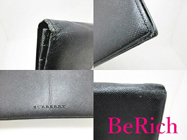 バーバリー BURBERRY 長財布 黒 ブラック レザー ロゴ 二つ折り財布 ロング ウォレット 【中古】【送料無料】 bs2887