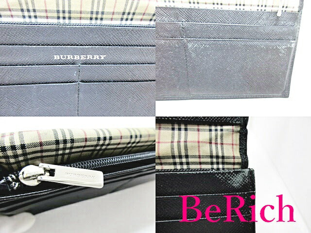 バーバリー BURBERRY 長財布 黒 ブラック レザー ロゴ 二つ折り財布 ロング ウォレット 【中古】【送料無料】 bs2887
