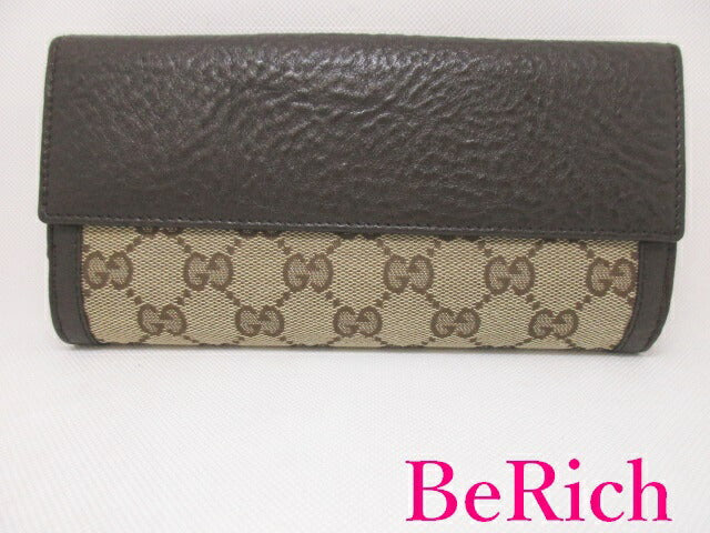 グッチ GUCCI 二つ折り 財布 224225 GG キャンバス ベージュ ブラウン 茶 レザー ロゴ コンパクト ウォレット 【中古】【送料無料】bs3048