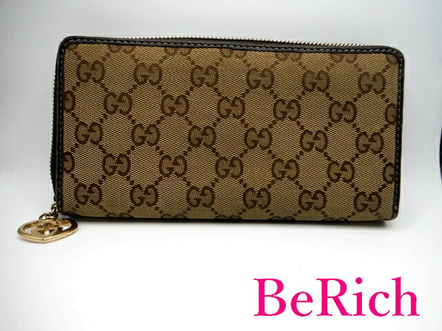グッチ GUCCI ラウンド ファスナー 長財布 282477 GG ラブリー カーキ キャンバス レザー ハート ロゴ 二つ折り財布 ロング ウォレット 【中古】【送料無料】bs3064