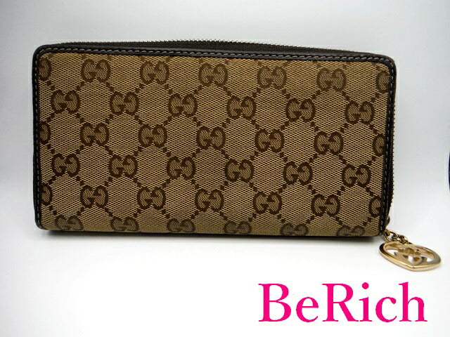グッチ GUCCI ラウンド ファスナー 長財布 282477 GG ラブリー カーキ キャンバス レザー ハート ロゴ 二つ折り財布 ロング ウォレット 【中古】【送料無料】bs3064