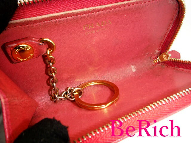 プラダ PRADA キーリング 付 キーケース 1PP026 ピンク サフィアーノ レザー ロゴ スマート キーホルダー アクセサリー 小物 【中古】【送料無料】 bs3074