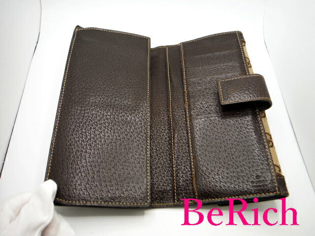 グッチ 二つ折り 長財布 153211 GG キャンバス 茶 ブラウン レザー ロゴ GUCCI 【中古】【送料無料】 bs3078