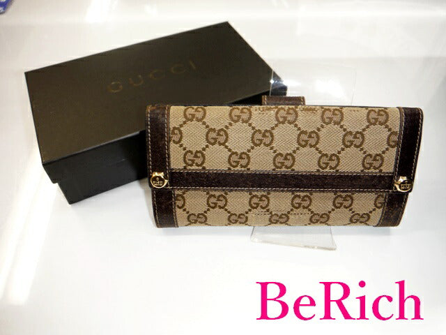 グッチ 二つ折り 長財布 153211 GG キャンバス 茶 ブラウン レザー ロゴ GUCCI 【中古】【送料無料】 bs3078